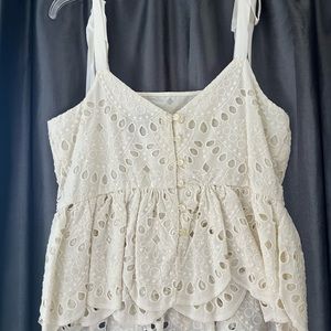 J. Crew size 4 off white eyelet ribbon strap top